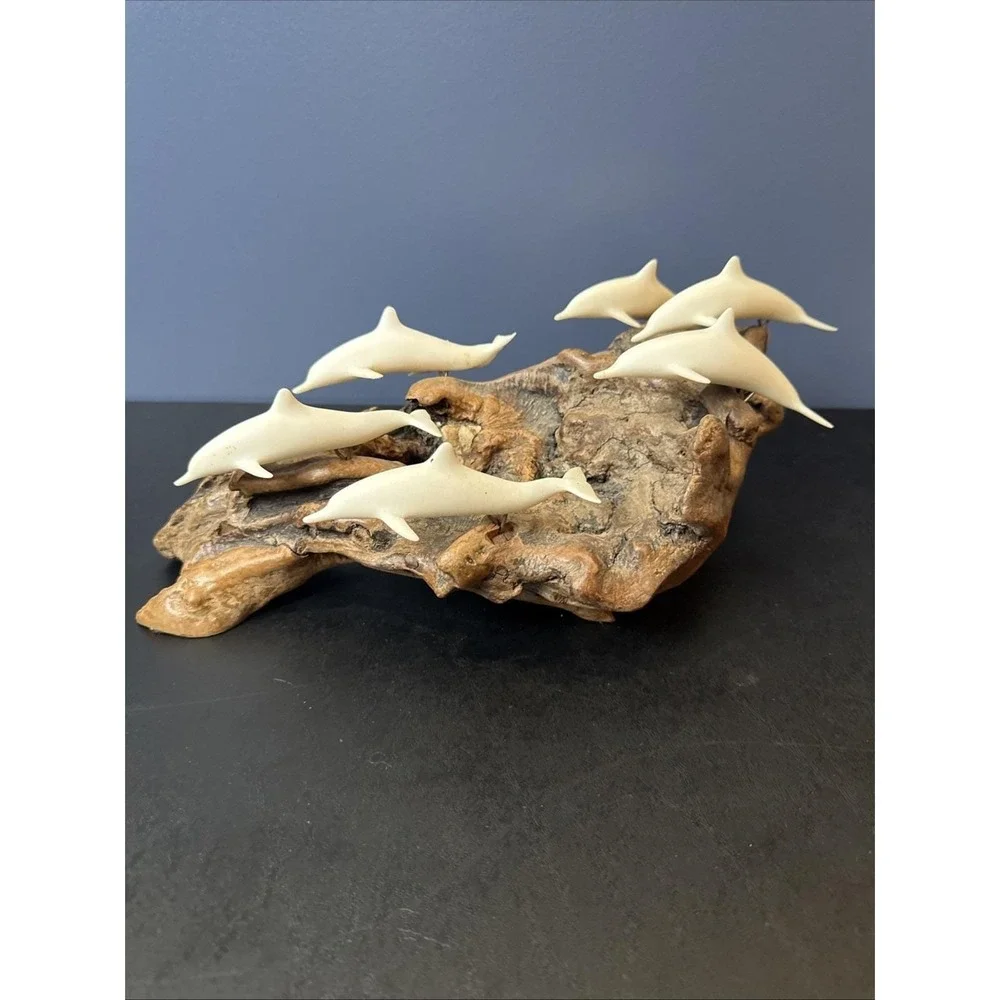 John Perry Pod Of‎ 7 Dolphins On Wood.